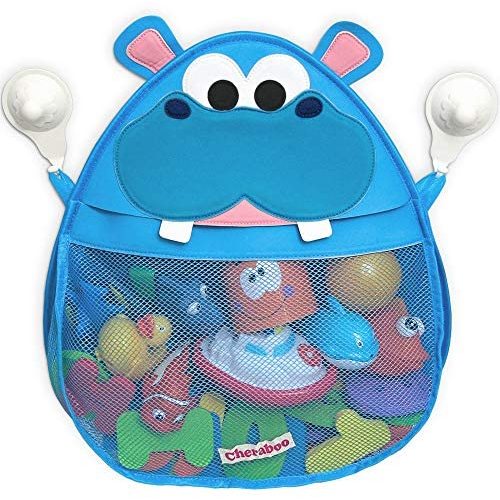 Cheraboo Bath Toy Organizer for Tub- Hurley Hippo Bathtub Toy Organizer, Bathtub Toy Net Holder with Two Suction Cups, Kids Bath Toy Holder Keeps Toddler and Baby Toys Organized and Dry