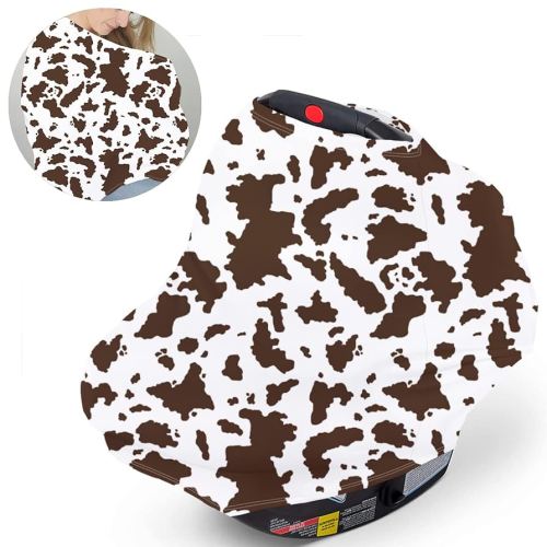 Baby Car Seat Cover Multi Use Nursing Cover Stretchy Carseat Canopy Cover Mom Breastfeeding Scarf Newborn Shower Gift for Stroller High Chair Shopping Cart (Cow Skin)