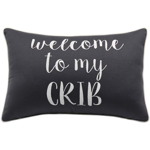 Rudransha Welcome to My Crib Embroidered Lumbar Accent Throw Pillow Cover - Nursery Decor - 12x18, Dark Grey
