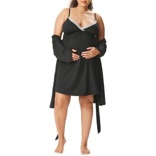 Motherhood Maternity Womens Nursing Nightgown and Robe Set for Labor Delivery and Breastfeeding