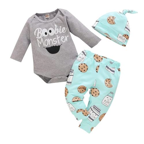 Newborn Infant Baby Clothes Long Sleeve Romper + Pants + Hat 3PCS Outfits Set