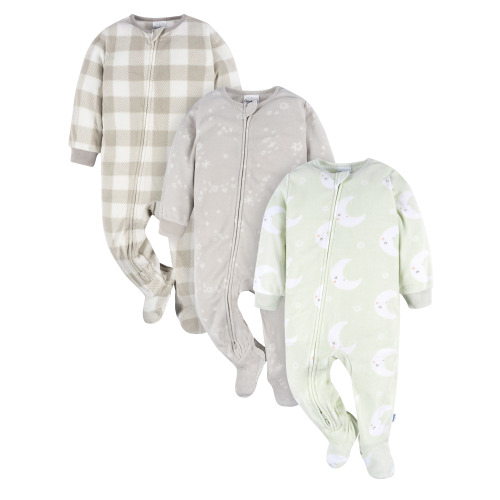 Gerber Baby and Toddler Neutral Microfleece Blanket Sleeper Pajamas, 3-Pack, Sizes 0/3M-5T
