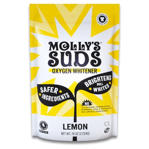 Molly's Suds Oxygen Whitener | Powerful Bleach Alternative, Chlorine Free & Color Safe | Brightens Whites and Removes Stains (Pure Lemon Essential Oil - 79 oz)