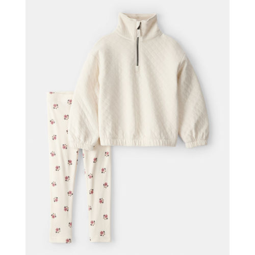 Toddler Girl Quilted Quarter-Zip & Floral Legging Set - Cream - Carter's | Carter's