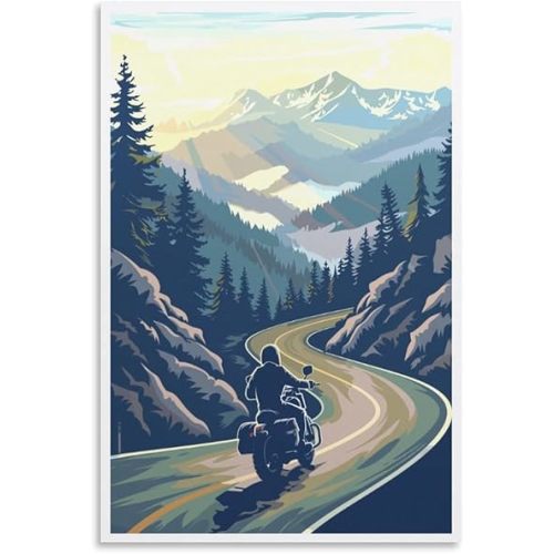 Aihgkzx Motorcycle Scenic Road Travel Poster Canvas Wall Art Print Picture Home Room Decor 16x24inch(40x60cm)