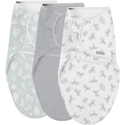 SwaddleMe by Ingenuity Easy Change Baby Swaddle in Size Small/Medium, 0-3 Months, 7-14 Pounds, 3-Pack with Easy Change Zipper -Zebra Botanical