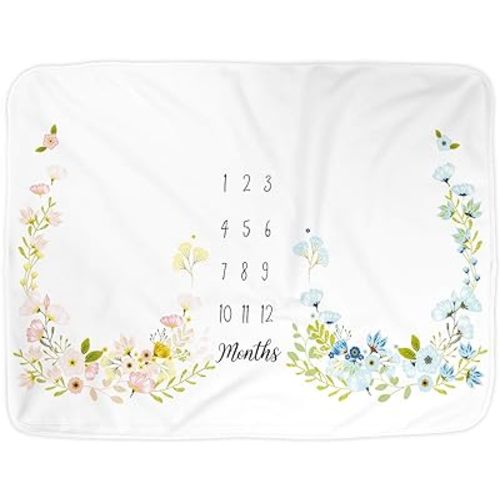 Kute 'n' Koo Premium Fleece Boy and Gril Twins Baby Monthly Milestone Baby Blanket for Girl Boy, Large Personalized Photography Background Blankets, Thick Fleece for Mom Newborn