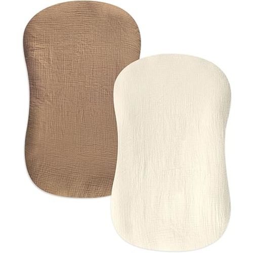 Hooyax Muslin Baby Lounger Cover 2 Pack, Soft and Breathable Newborn Lounger, Adorable Slipcover for Boys & Girls (Brown, Wheat)