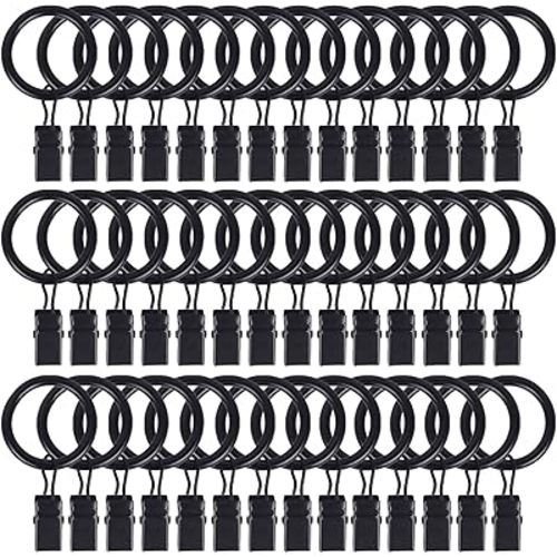 42 Pack Curtain Rod Clip Rings,1" Interior Diameter(Compatible with up to 5/8" Curtain Rod),Metal Drapery Ring with Clips,Strong Decorative Drapery Window Ring with Hooks,Rustproof Vintage(Black)