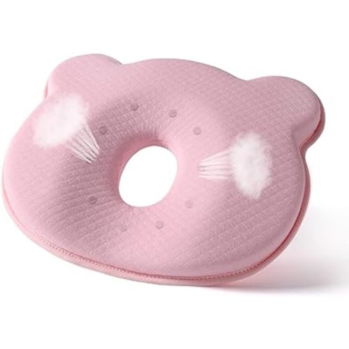 Soft and Cozy Pillow Prеvents FΙat hеad and New Bear Shapеd Hеad Pillow Case, Portable Travel Pillow, Control Sweat (Pink)