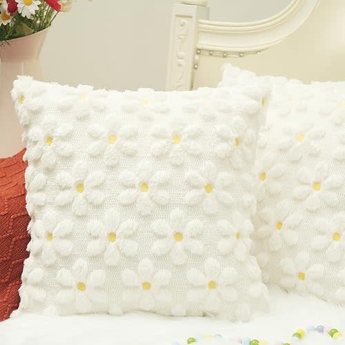 Daisy Soft Plush Pillow Covers, 18 x 18 Inch