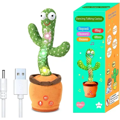 Rechargeable Dancing Talking Cactus Toy for Baby Toddler, Boys Girls Gifts Singing Mimicking Toys Recording Repeating What You Say with 120 English Songs