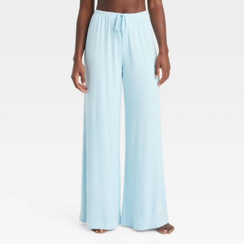Women's Cozy Ribbed Wide Leg Pants - Auden™ Oatmeal M