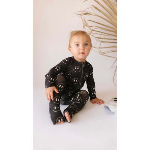 Bamboo Zip Pajamas | Charcoal & White ff Smile