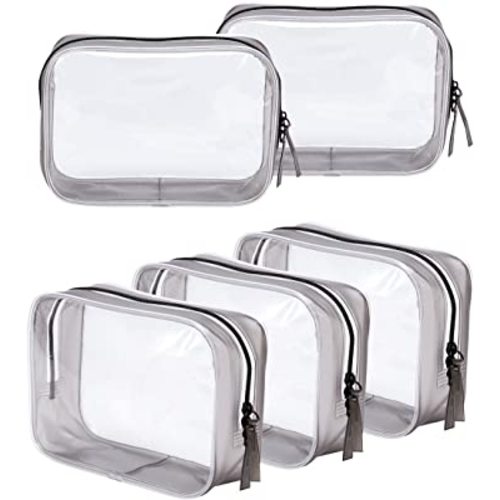 5 Packs Clear Toiletry Carry Pouch with Zipper Portable TSA Approved Plastic Waterproof Cosmetic Bag for Vacation Travel Bathroom and Organizing (5 Large)