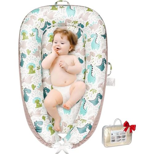 Baby Lounger - Baby Lounger for Newborn 0-24 Months, Baby Snuggle Nest Me Lounger, Portable Infant Lounger Baby Nest for Home and Travel, Ideal Newborn Babies Essentials (Dinosaur)