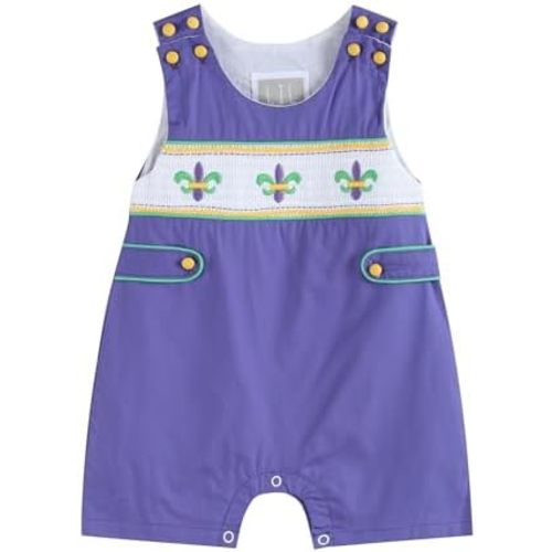 Lil cactus Boys Baby and Toddler Mardi Gras Smocked Shortalls