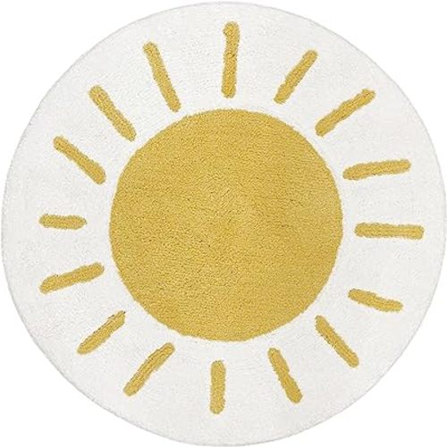 Sweet Jojo Designs Boho Sun Accent Floor Rug or Bath Mat - Yellow Gold White for Bohemian Rainbow Celestial Vintage Sky Collection