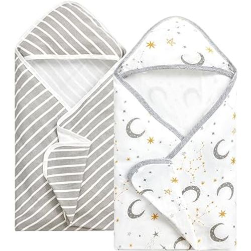 Momcozy Baby Hooded Towel, 2 Pack Viscose for Bamboo and Cotton Bath Towel for Boy or Girl, Super Soft Baby Towel with Original Design, Shower Gifts for Newborn (28 X 28 Inch, Starry Sky)