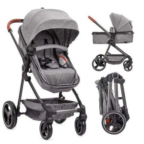 2-in-1 Baby Stroller with Bassinet, Lightweight Foldable Travel Pram with Reversible Seat, Compact Umbrella Stroller for Toddlers