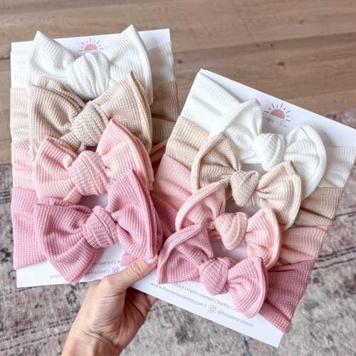 Neutral + Pink Waffle Baby / Newborn Headbands | Oversized Bows or Top Knots