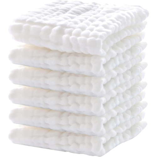 JOYOYO 6 Pack Muslin Burp Cloths 100% Cotton Muslin Cloths Large 10''x10'' Extra Soft and Absorbent Baby Burping Cloth - White