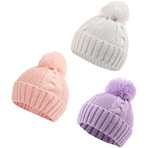 Zsedrut Baby Winter Beanie for Girls Boys Infant Toddler Warm Knit Twist Hat with Pompom