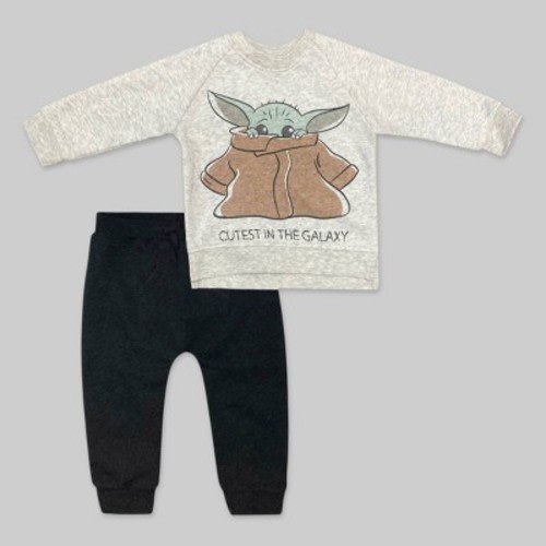 Baby Boys' 2pc Star Wars Baby Yoda Long Sleeve Fleece Top And Bottom Set - Gray