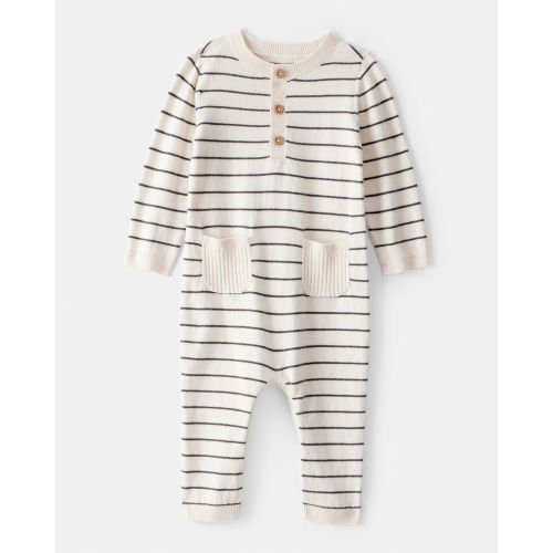 Baby Boy Striped Cotton Long-Sleeve Jumpsuit - White - Carter's | Carter's