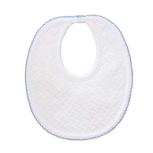 Basketweave Baby Bib - Blue Picot Trim