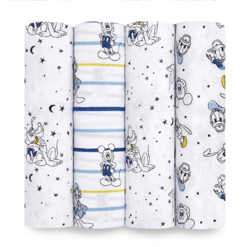 Free Shipping! Aden + Anais Essentials Disney Baby 100% Muslin Cotton Swaddle Blanket, Unisex, 4 Pack, Mickey Stargazer