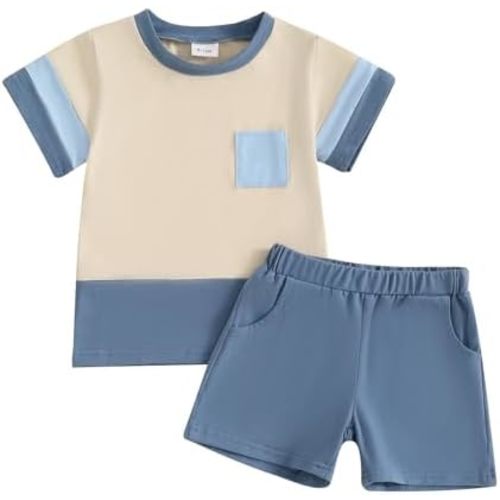 Infant Baby Boy Summer Clothes Outfit Color Block T-shirt Shorts Set Toddler Checkerboard Clothes 6 12 18 24 Months