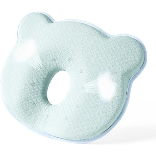Memory Foam Baby Pillow for Newborn Flat Head Baby Pillow Machine-Washable Neck Support Prevent Flat Head 100% Cotton,Blue