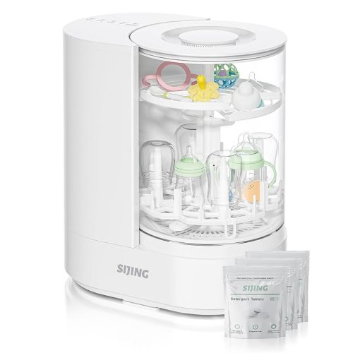 SIJING Bottle Washer & Sterilizer Dryer, Glass Baby Bottle Washer, No Plastic Contact, Automatic Bottle Cleaner with 360° Spray, High-Temp Steam for Pump Parts