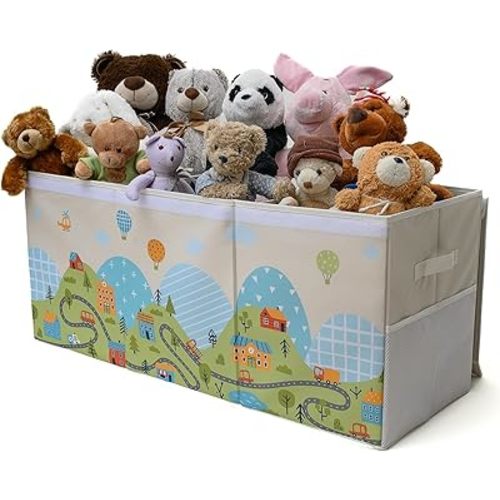 Extra Large Toy Storage Organizer with Lid - Sturdy, Collapsible Toy Chest Storage Box with Cute Design - Toys Bin with Dividers for Kids, Boys, Girls, Nursery, Bedroom, Play room 37"x16"x14"