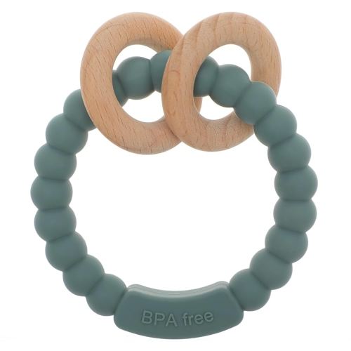 Baby Teether, One Piece Design Silicone & Beech Teething Ring Toy for Babies, BPA Free (Hunter Green)