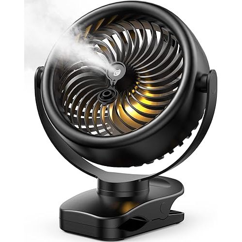 TYZU 7 Inch Portable Misting Fan 4000mAh Battery 360° Rotatable 130mlTank 4 Speeds and Timer, Fan for Baby, Office,Travel,Treadmill, Outdoors Camping,Golf Cart