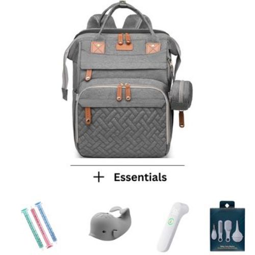 Baby Diaper Bag with Changing Station PLUS Essentials Bundle - Grey