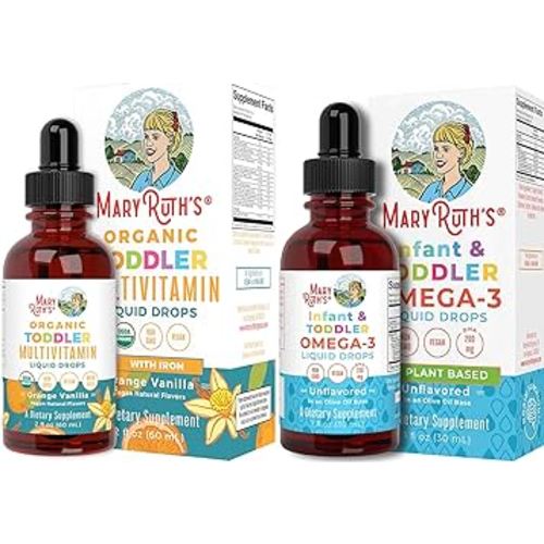 USDA Organic Multivitamin with Iron Liquid Drops for Toddlers & Toddler Omega-3 Liquid Drops Bundle by MaryRuth's | Immune Support & Overall Wellness | Cognitive Function | Healthy Development