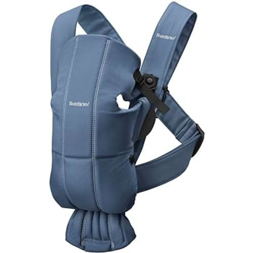 BabyBjörn Baby Carrier Mini, Vintage Indigo, Woven | Newborn Carrier (7-25 lbs), Ergonomic, Easy-to-Use
