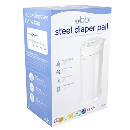 Ubbi Steel Diaper Pail, Odor Locking, No Special Bag Required, Award-Winning, Registry Must-Have, White