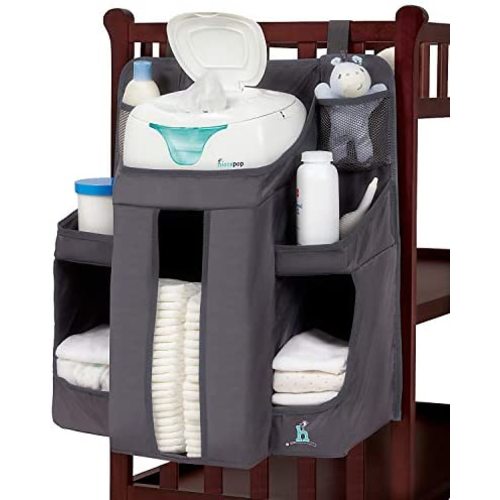 hiccapop Hanging Diaper Organizer for Changing Table and Crib, Diaper Stacker and Crib Organizer | Hanging Diaper Caddy Organizer for Baby Essentials | Nursery Organizer for Cribs - Charcoal Gray