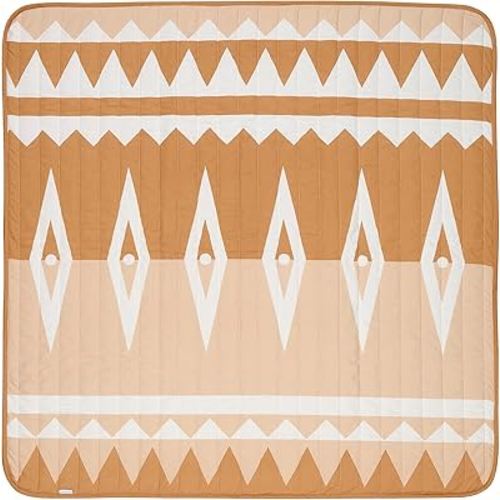 Toddlekind Pretty Practical Mat 100% Organic Cotton 47" x 47”, Reversible, Portable, Travel, Portable, Indoor/Outdoor, for Babies/Toddlers, Tribal-Camel (Rustic Tan)