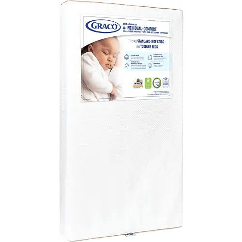 Graco 6-Inch Dual-Comfort Crib & Toddler Mattress - GREENGUARD Gold and OEKO-TEX STANDARD 100 Certified, CertiPUR-US Certified Foam, 2-Sided Mattress Fits Crib & Toddler Bed, Waterproof Sleep Surface