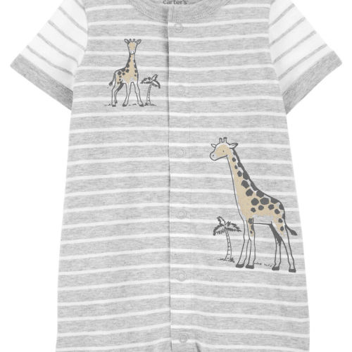 3M - Grey Baby Giraffe Snap-Up Romper