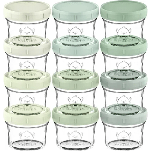 KeaBabies 12pk 4oz Glass Baby Food Containers with Lids - Leak-Proof, Microwavable Small Glass Jars, Baby Purees & Toddler Snack Storage Containers, BPA-Free, Dishwasher & Freezer Safe (Sage)