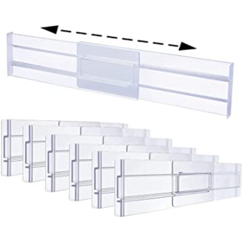 Set Of 6 Drawer Dividers Organizers, Adjustable Kitchen Drawer Organizer, Clear Plastic Drawers Separators for Clothing, Kitchen Utensils and Office Storage Adjustable 3.2" High Expandable from 11-19"