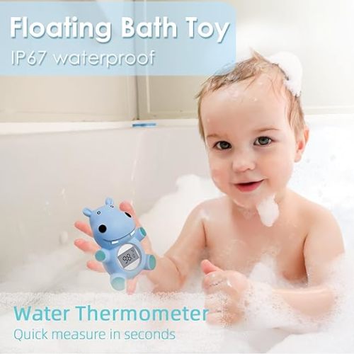 Baby Bath Tub Thermometer for Newborn - Bathtub Water Temperature Thermometer for Toddler, Safety Floating Bathing Tub Toy Newborn Bath Essentials, Gift for Mom Kid Girls Boys (Hippo)