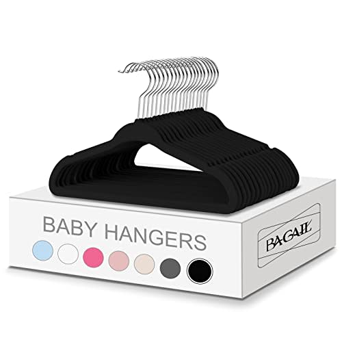 BAGAIL Kids Velvet Hangers 11 Inches Children's Clothes Hangers Non-Slip Baby Hangers for Infant/Toddler (Black,50pack)