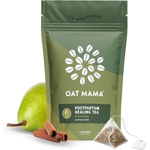 OAT MAMA Flavored Microplastics-Free Postpartum Recovery Tea - Spiced Pear Flavor - Calming & Healing Tea for Hormone Balance - Nourishing Organic Postpartum Support for New Moms